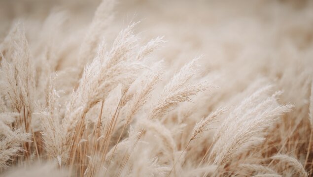 Soft Pampas Grass Blades with Blurry Bokeh Background, Ideal for Editorial Layout