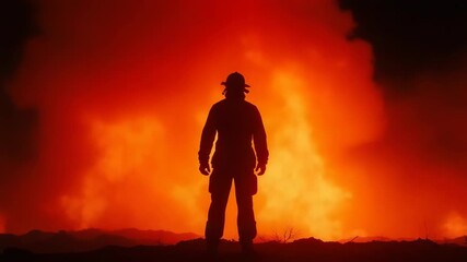 A dynamic scene of a firefighter in full gear battling blazing flames on a city street, smoke billowing behind him. The dramatic lighting emphasizes his determined expression  - Powered by Adobe