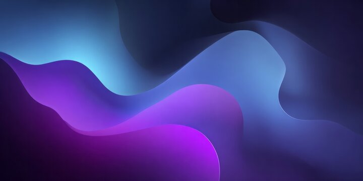 Flowing abstract shapes exhibit vibrant purple and cool blue illumination against a dark background.