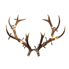 Illuminated antlers against black backdrop Rustic holiday decor with Christmas lights Cozy winter