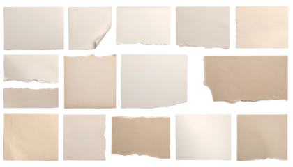 Collection of torn paper textures with transparent background