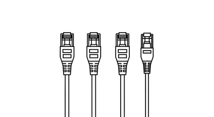 Four network ethernet cables with rj45 connectors lying side by side on vector