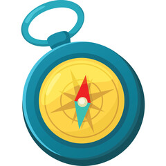 Teal Pocket Compass With A Gold Face And Red Blue Needle Showing Direction On A Transparent...