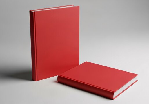 Two blank red hardcover books mockup for presentation on a clean gray background