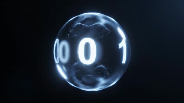 3D animation of a qubit in a state of superposition. Quantum computing concept.