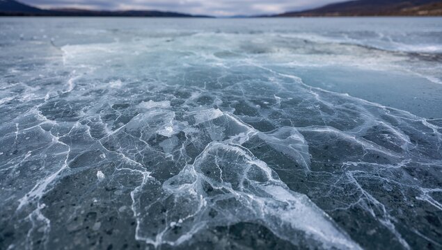 Cracked Surface of Ice on Lake Baikal, erosion risk