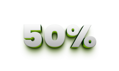 50% Off 3D Discount Number PNG | Shiny Golden 3D Percent Text | Transparent Background Sale Label for Promotions