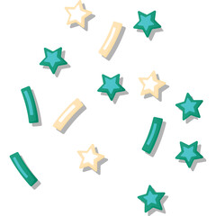 Teal Star Shapes And Beige Stick Shapes Scattered On Transparent Background Festive And Celebratory...