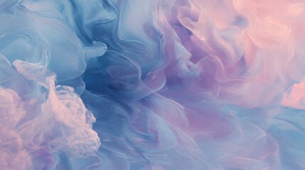 Obraz premium ethereal liquid swirls, calming pastel tones of blue, lavender, and peach, misty cloud like shapes, smooth abstract motion, relaxing visual for ASMR