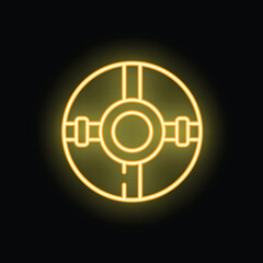Neon sign representing a lifebuoy, glowing yellow on a black background