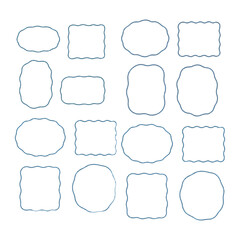 Abstract Decorative Border Shapes in Blue Outline on White Background