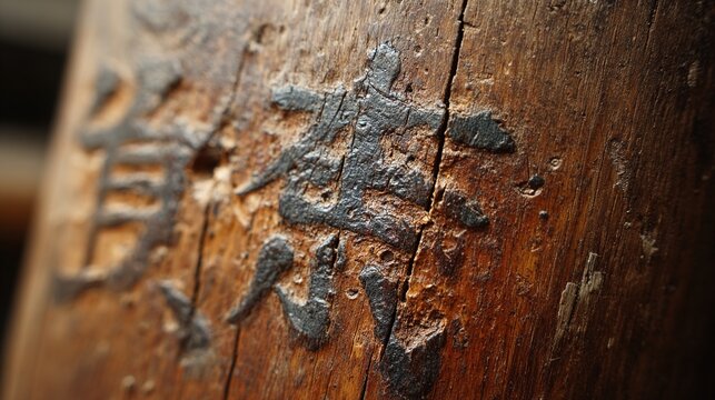 kungfu. Close-up of a worn wooden Wing Chun dummy with impact marks and patina. bar promotions, beverage menus, designed for food & beverage menus and cafe branding.