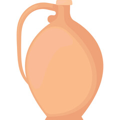 Terracotta Colored Clay Jug with Handle on Transparent Background