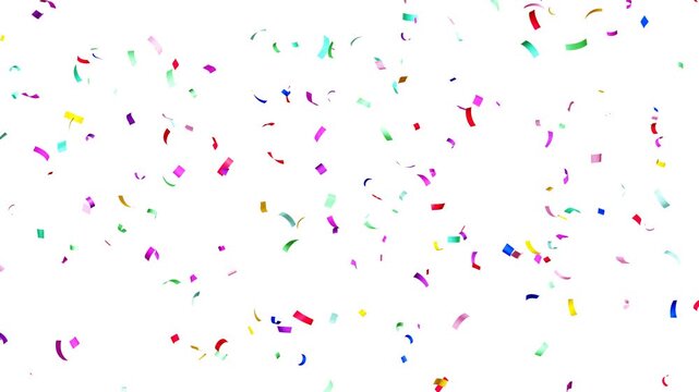 Confetti celebratory explosion white background. Confetti falling party effect overlay, explosion of gold confetti. confetti celebration, birthday party, anniversary party. 3D render confetti rain.