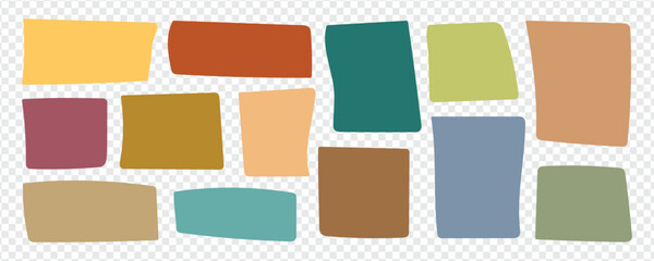 Vector wavy rectangles with grain texture, irregular colorful text boxes. Organic grunge text boxes, geometric shapes or empty speech bubbles. Rectangles for hand drawn notes.