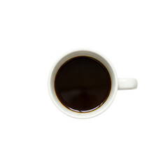 Coffee Mug Overhead View: Fresh Dark Brew on Black. Hot Beverage