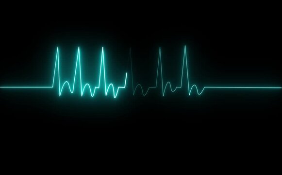 A heart monitor showing a flatline after several beats in a dark digital representation scene