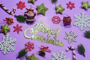 Elegant Christmas background with pink and gold decorations, including baubles, stars, and wrapped gifts. Perfect for festive holiday themes, greeting cards, and seasonal promotions