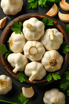 Fresh garlic bulb with peeled cloves 