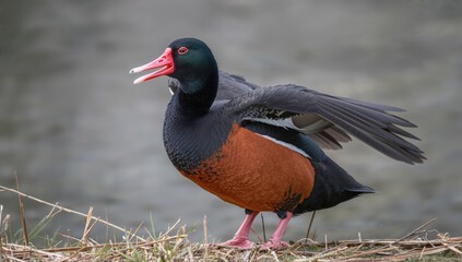 Black-bellied whistling duck displaying its open bill, focus on communication signals