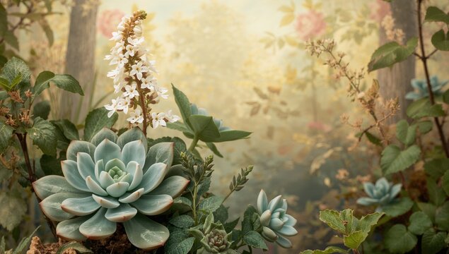 Close-up of a Succulent Plant with a Floral and Nature-Inspired Pattern