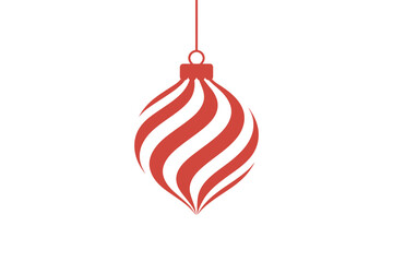 Isolated red christmas ornament with spiral pattern hanging on a white background