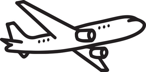 Silhouette of an airplane flying in the sky, minimalist aircraft vector illustration perfect for travel, aviation, transport, and flight-related design projects.