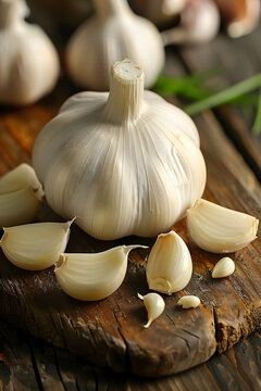Fresh garlic bulb with peeled cloves 
