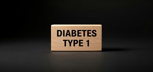 Diabetes type 1 text on wooden block on black background. Banner concept of medical diagnosis, health condition, and information about blood sugar regulation with copy space.