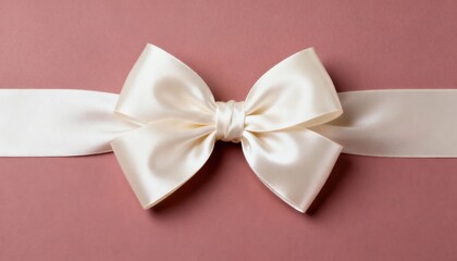 Elegant ivory satin ribbon tied in a bow on a soft pink background, perfect for gift wrapping or festive decoration concepts