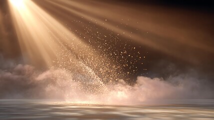 Radiant Beam: Divine light streams down, illuminating particles in the air, creating a dramatic, ethereal atmosphere filled with wonder.