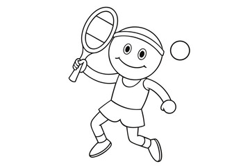 Cartoon tennis player with racket and ball
