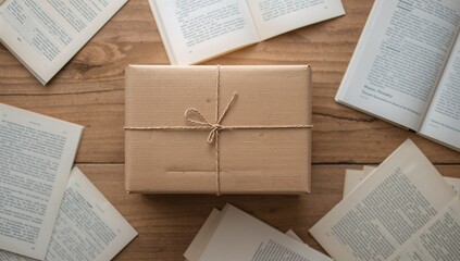 Obraz premium Box wrapped as a parcel on a wooden surface