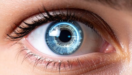 Vision of Tomorrow: The human eye becomes a window to the future with a digitally enhanced iris, creating a striking fusion of natural beauty and technological innovation.