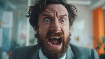 Emotional Outburst in Office Environment with Angry Businessman