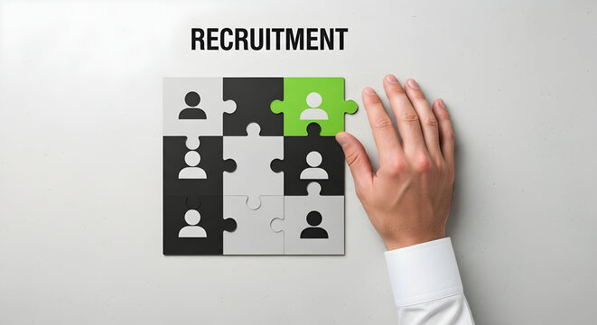 Recruitment Human Resource Concept with Puzzle and a Hand