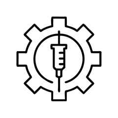 Obraz premium Gear symbol with syringe inside representing medical technology concept 