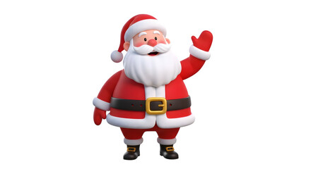 Cheerful cartoon santa claus waving hello, isolated on transparent background