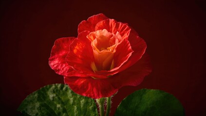 Naklejka premium Scarlet begonia set against a crimson backdrop. (Begonia spp.)