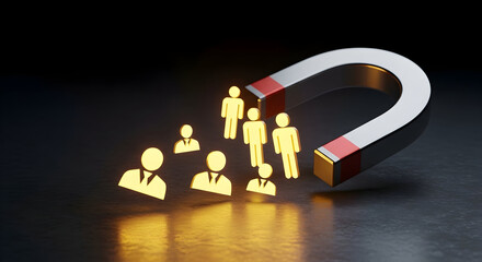 Magnet Attracting People Icons Representing Talent Acquisition Concept