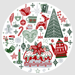 Round Christmas illustration vector isolated set