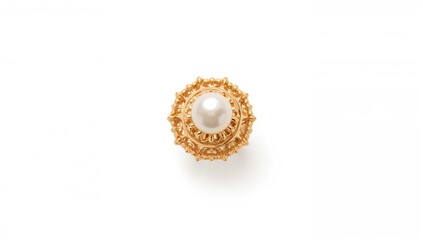 Elegant antique golden pearl ring resting on a white surface, showcasing vintage design