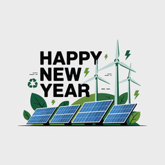 Sustainable New Year Banner Vector  Clean Energy Flat Design