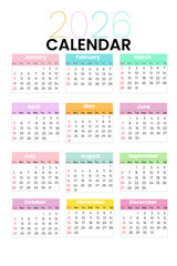 Colorful 2026 Calendar Template with Monthly Layout 