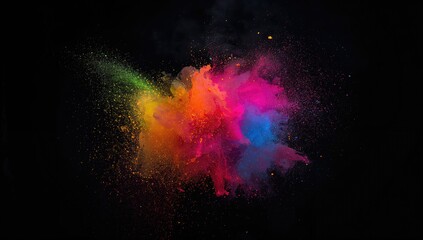 Obraz premium Colored powder bursts against a dark backdrop, dynamic texture for visual impact