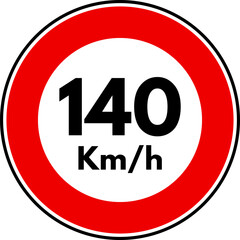 Speed Limit 140 Sign Vector, Speed Limit 140 kmh Traffic Sign