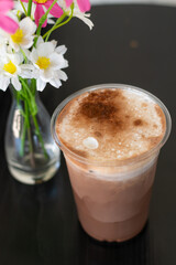 Premium cacao drink made from high-quality cocoa beans, mixed with milk and ice. Refreshing to drink.