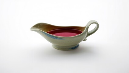 An olive oil serving vessel on a plain backdrop, suitable for culinary presentations