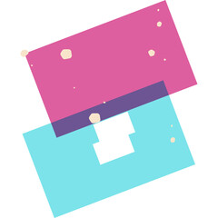 Abstract geometric shapes in pink purple and cyan with small circular accents on a transparent background suggesting a modern art design
