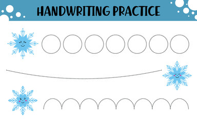 Winter Snowflake Handwriting Practice Worksheet for Preschool